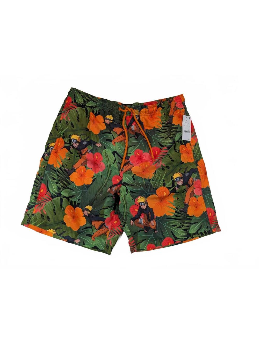 Naruto Anime Tropical Graphic Swim Trunks Board Shorts NWT Mens Size Medium
